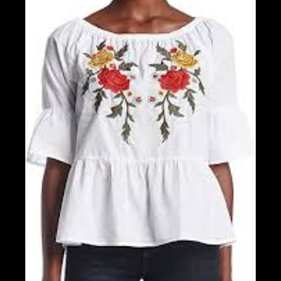 VINTAGE AMERICAN BLUE MADDIE WOMEN'S TOP  EMBROIDERED COTTON SIZE LARGE - Picture 1 of 8